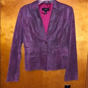 Alfani, size large, leather blazer.  Raspberry color. NWT.
